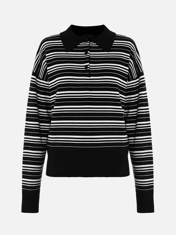Striped Polo Knit Sweater Pullover