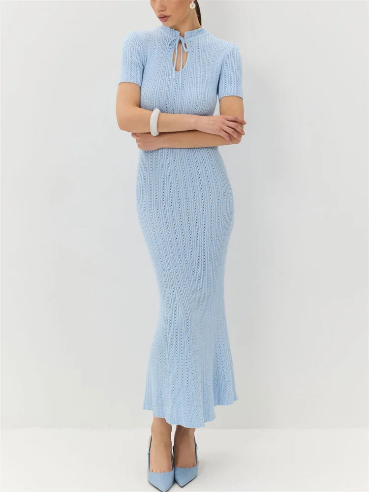 Knit Ribbed Cut Out Lace-Up Dress