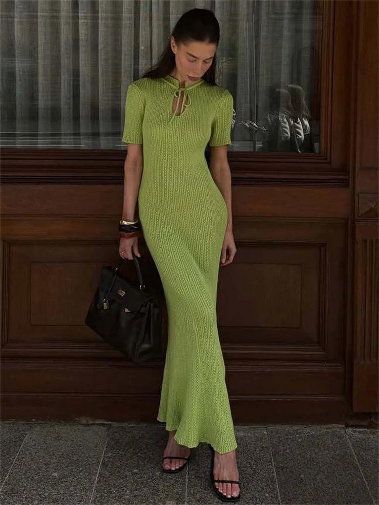 Knit Ribbed Cut Out Lace-Up Dress