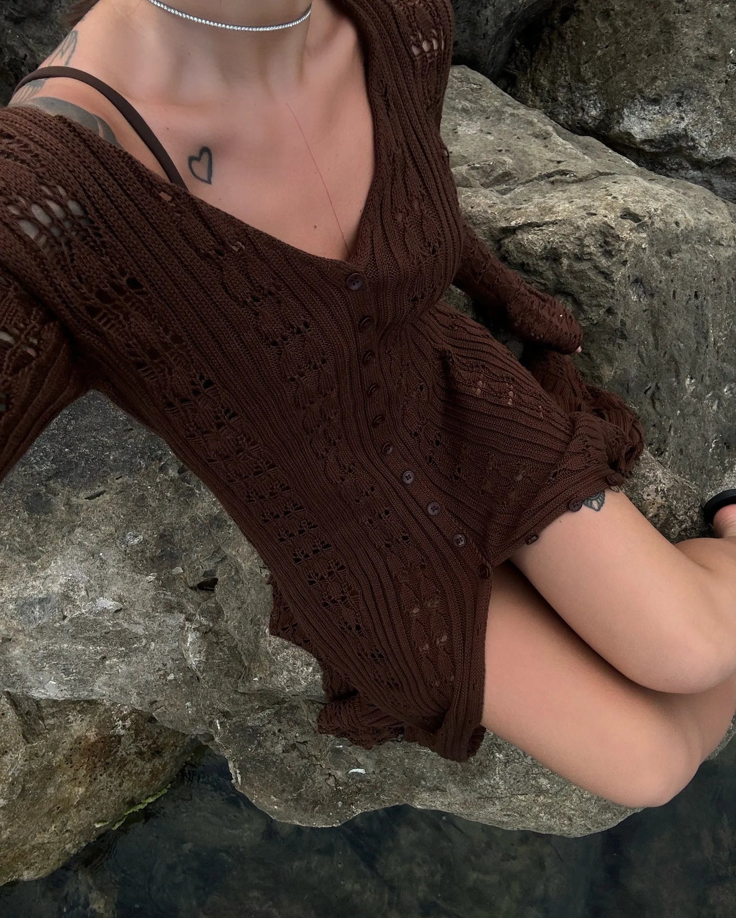 Maxi Cardigan Button Front Long Sleeve Sheer Open-knit Long Cover-up Jacket