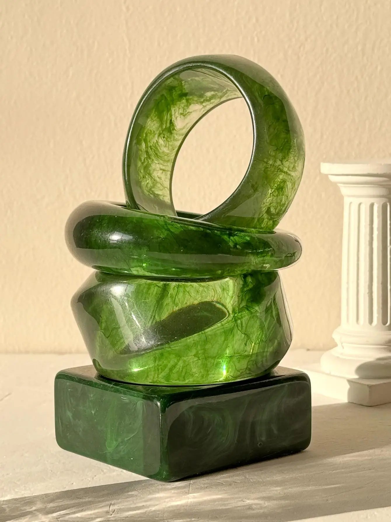 Chunky Geometric Wide Green Transparent Resin Bangle Bracelets