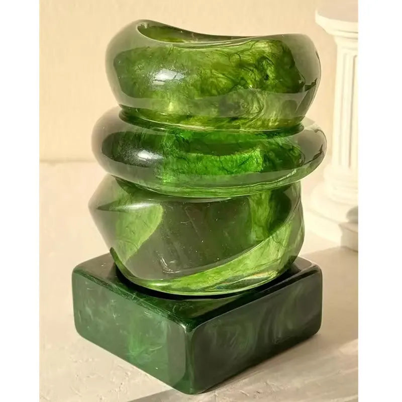 Chunky Geometric Wide Green Transparent Resin Bangle Bracelets