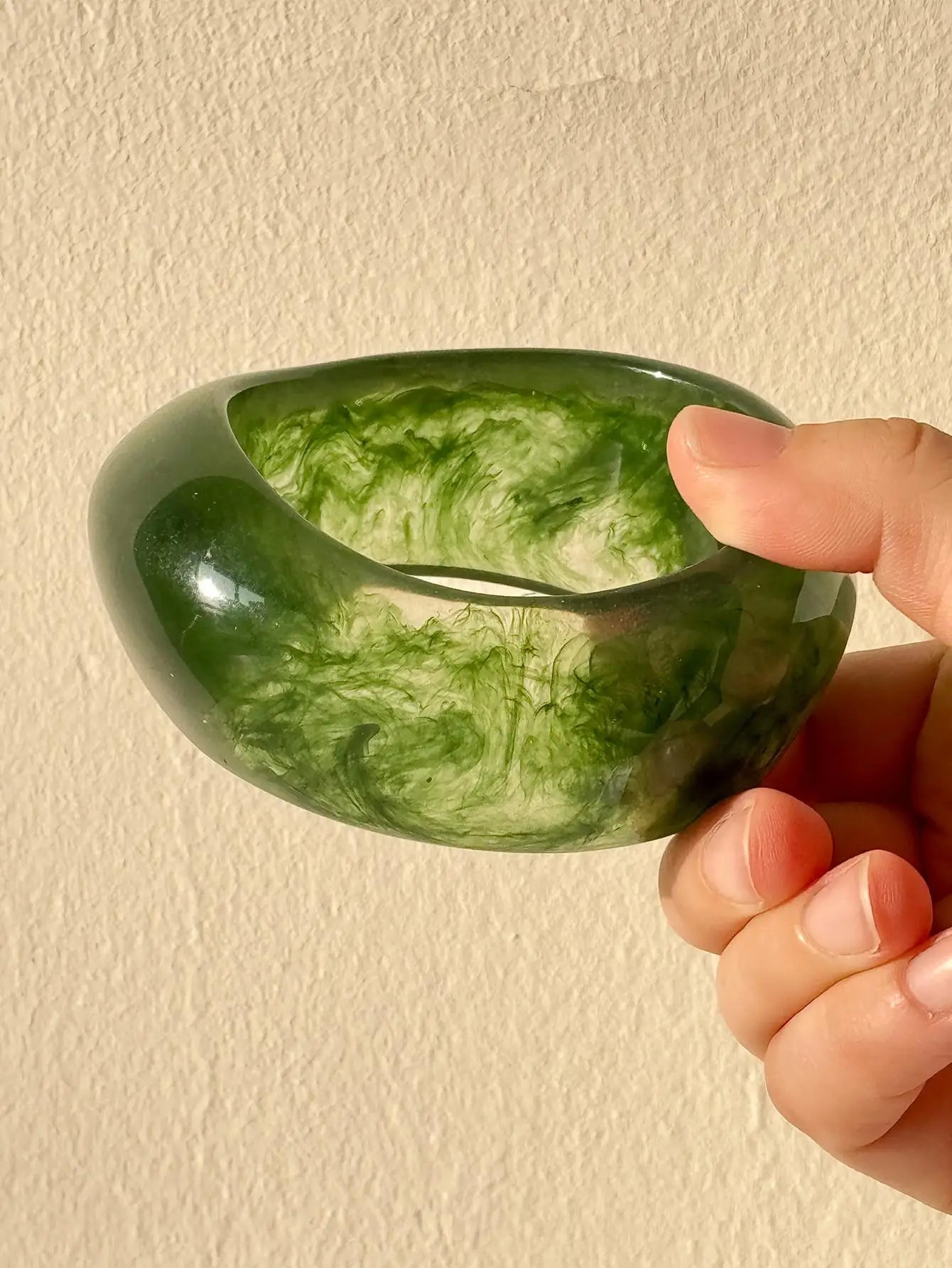 Chunky Geometric Wide Green Transparent Resin Bangle Bracelets