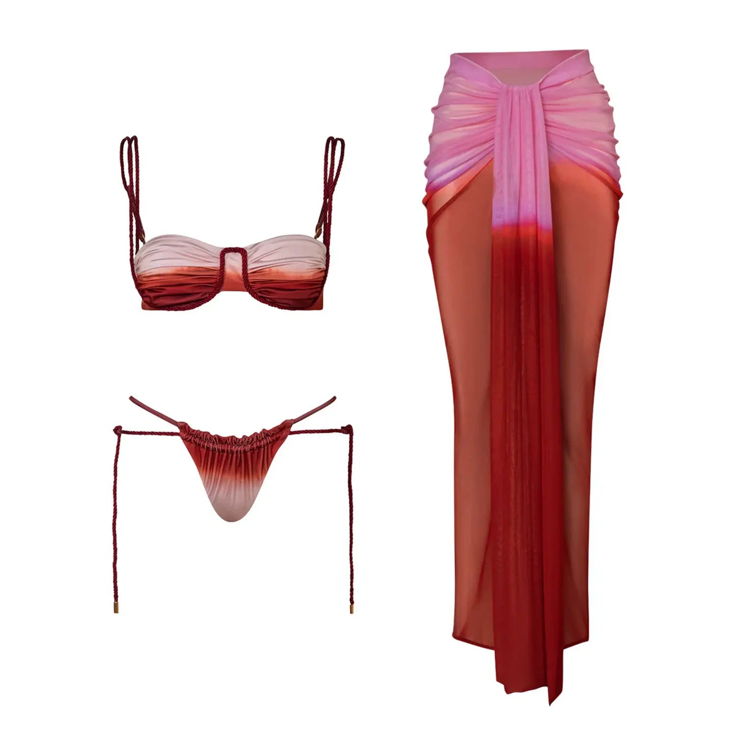 Gradient 3 Pieces Bikini Set Swim Suit