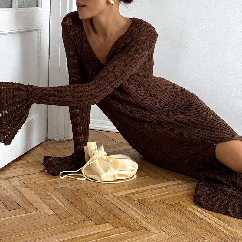 Maxi Cardigan Button Front Long Sleeve Sheer Open-knit Long Cover-up Jacket