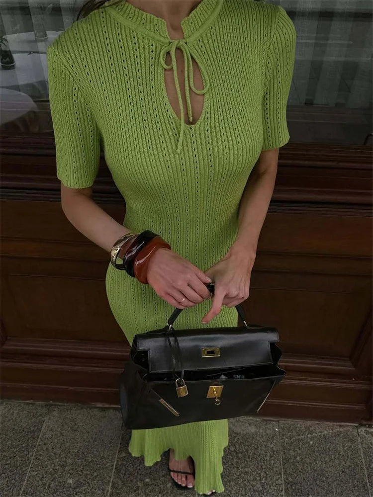 Knit Ribbed Cut Out Lace-Up Dress
