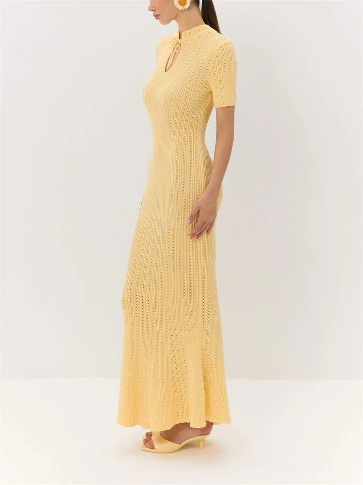Knit Ribbed Cut Out Lace-Up Dress