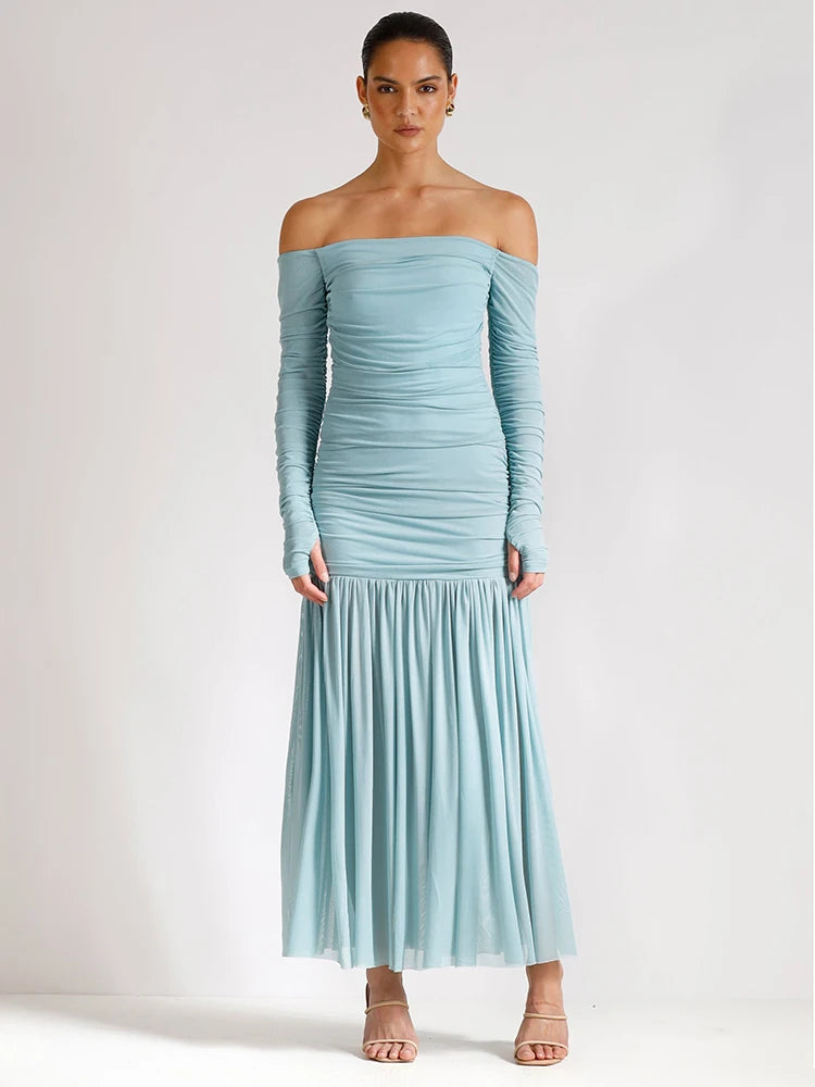 Off-shoulder Strapless Ruched Maxi Dress