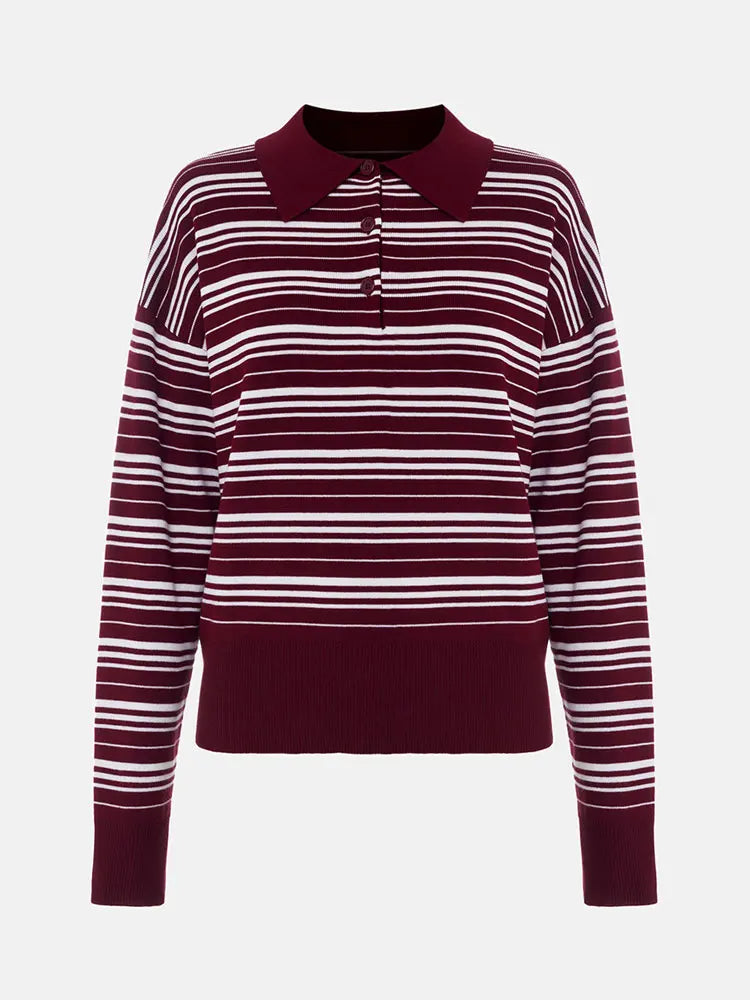 Striped Polo Knit Sweater Pullover