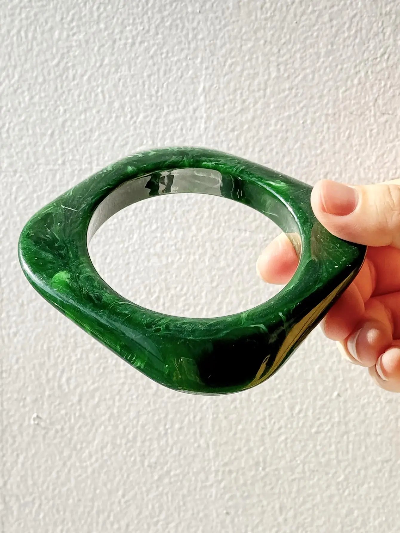 Chunky Geometric Wide Green Transparent Resin Bangle Bracelets