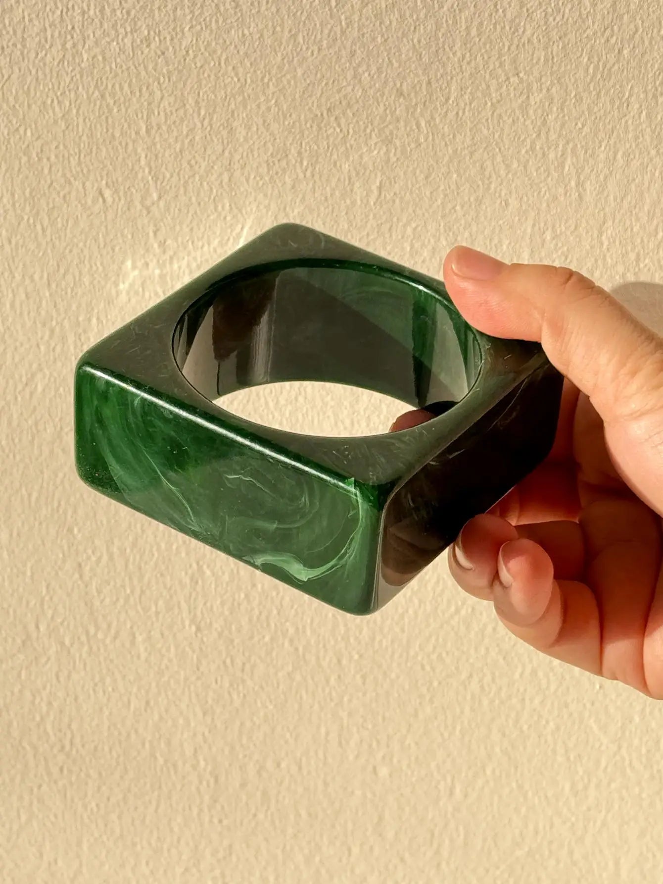 Chunky Geometric Wide Green Transparent Resin Bangle Bracelets