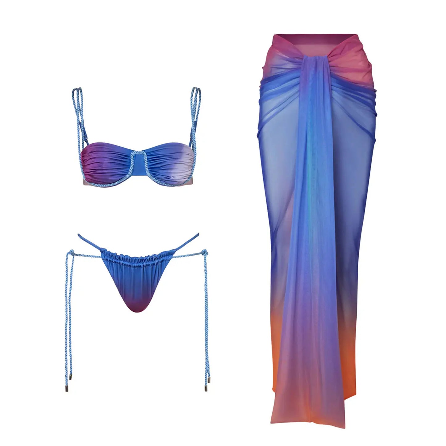 Gradient 3 Pieces Bikini Set Swim Suit