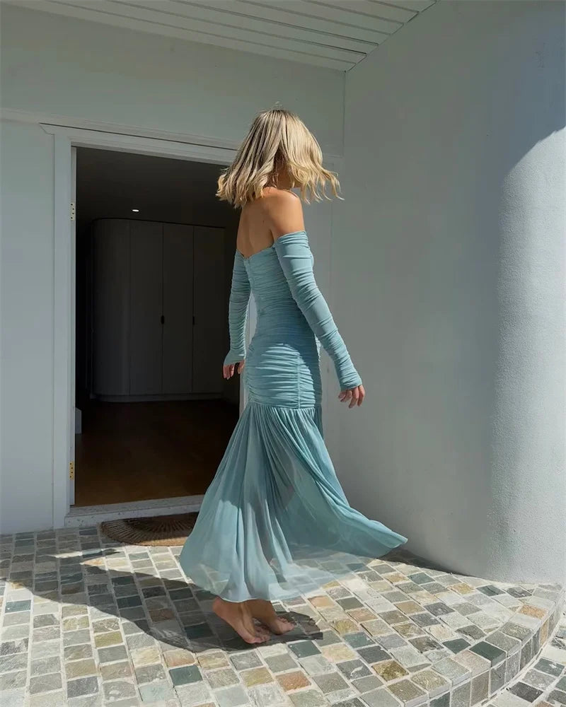 Off-shoulder Strapless Ruched Maxi Dress