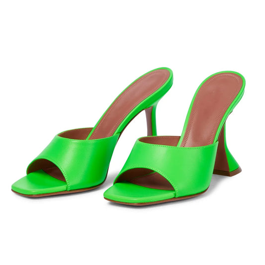 Bell Heel Square Toe Open Mules