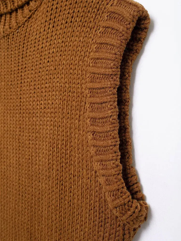 Turtleneck Knitted Vest Sleeveless Sweater