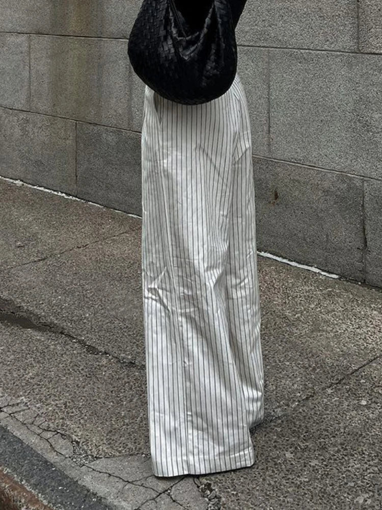 Black White stripe Wide Leg Pants