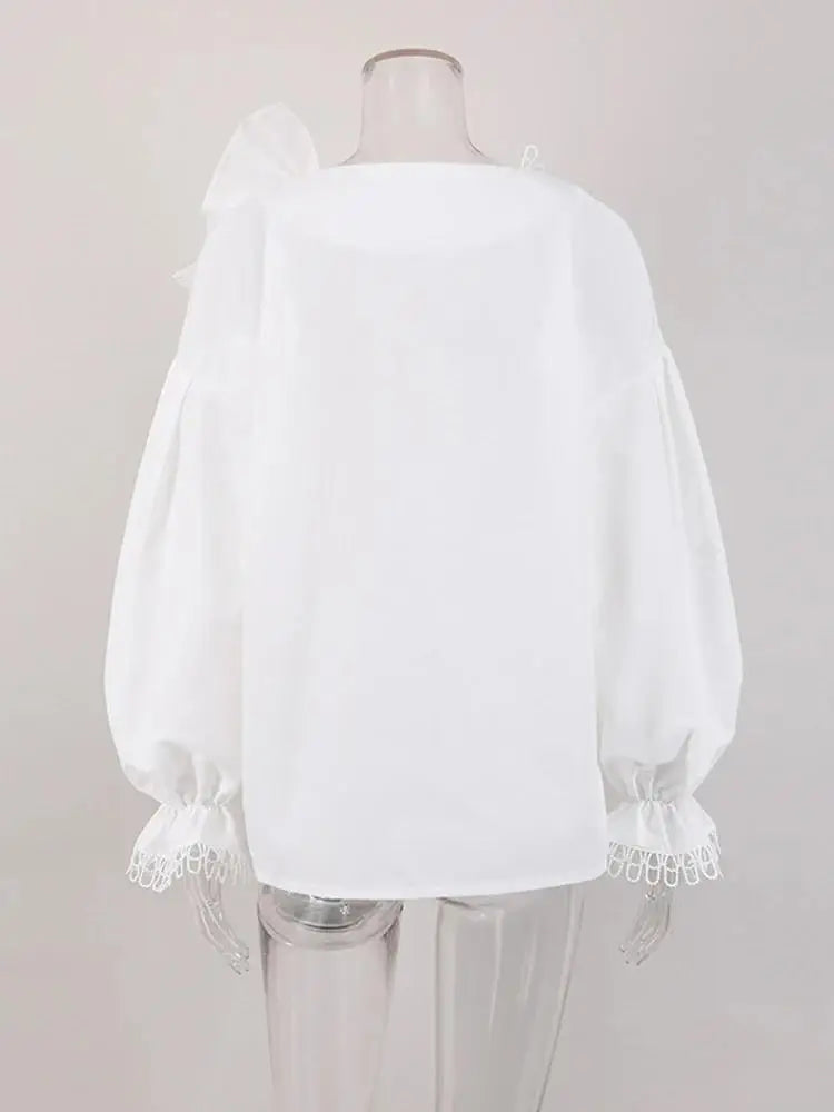 V-neck Asymmetry Frilled Long Sleeve Blouse Shirt