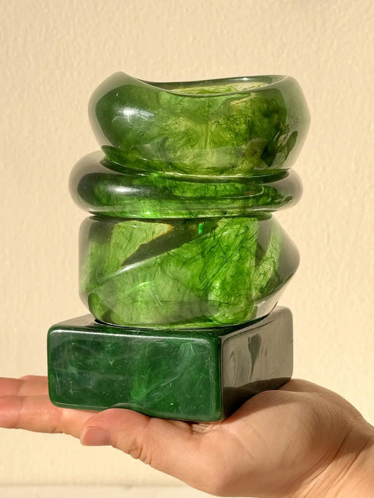 Chunky Geometric Wide Green Transparent Resin Bangle Bracelets
