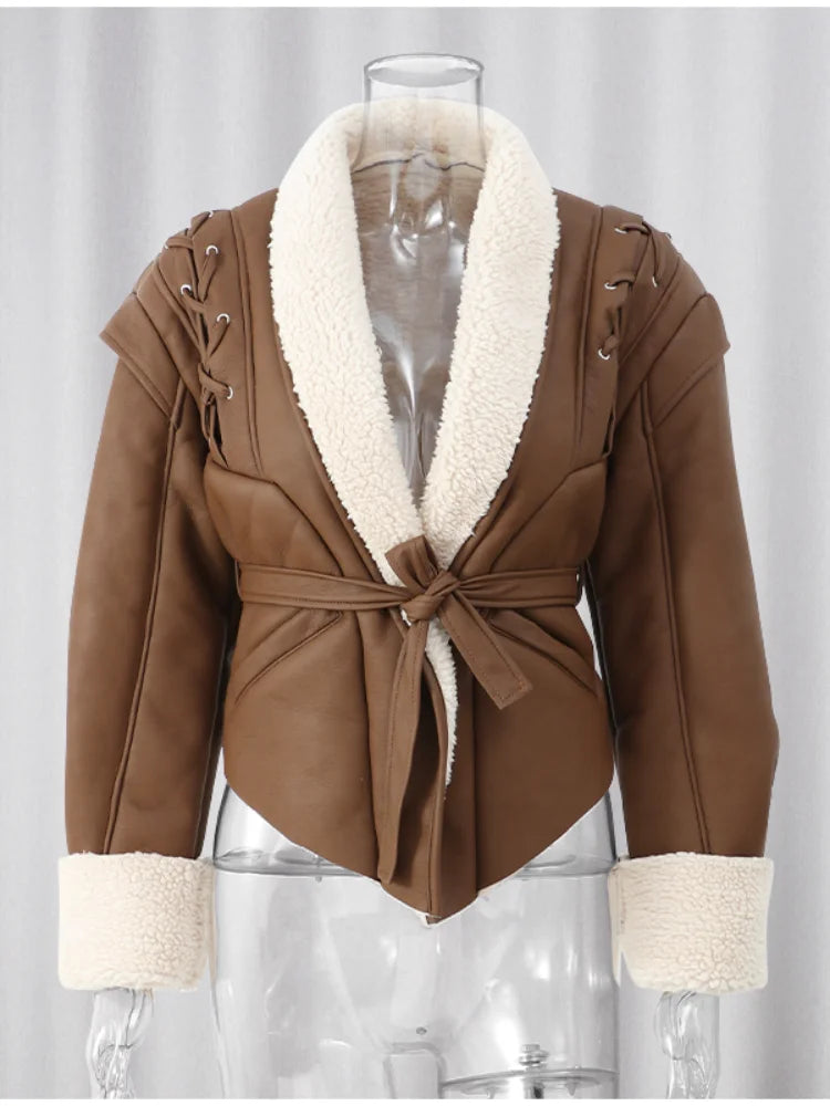 Assimetric Shearling Leather Jacket