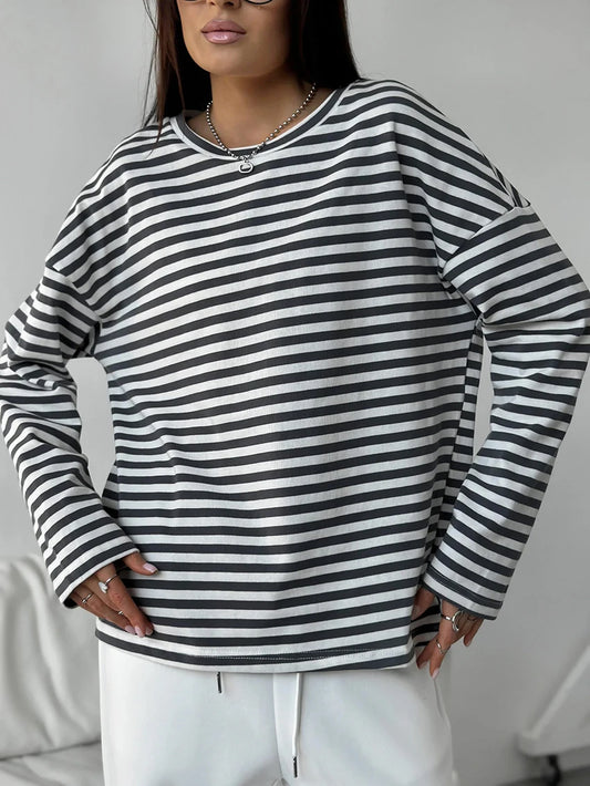 Knitted Striped Long Sleeve T-Shirt