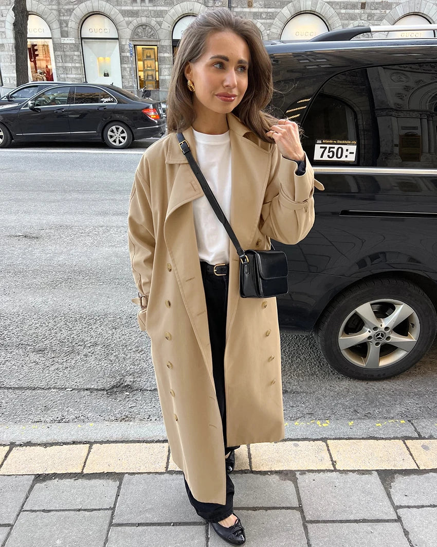 Double-Breasted Long Trench Coat