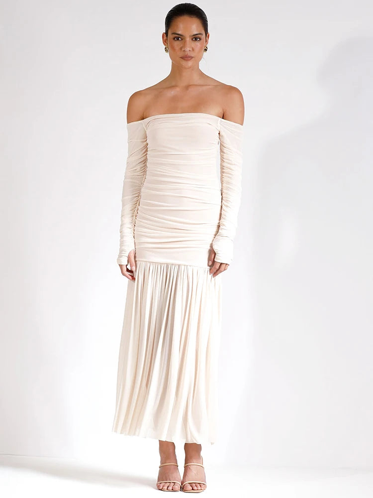 Off-shoulder Strapless Ruched Maxi Dress