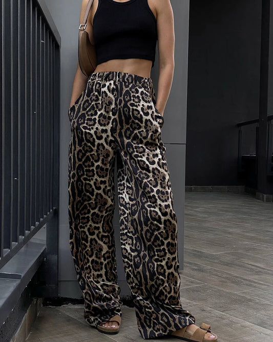 Leopard Print Wide Leg Flowy Pants