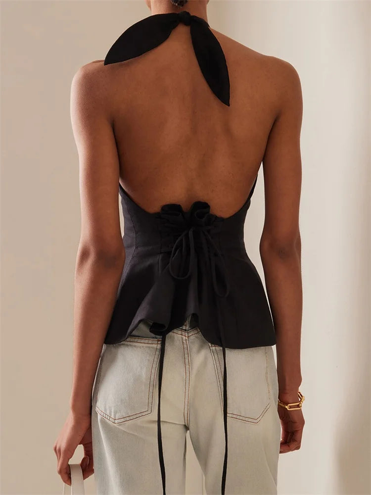 Backless Tie-up Halter Top