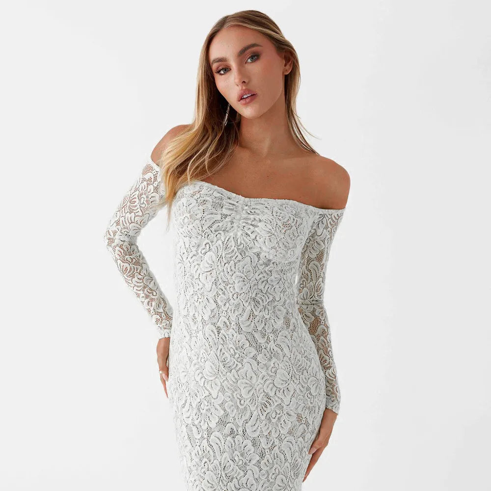 Lace Off-Shoulder Long Sleeve Dress