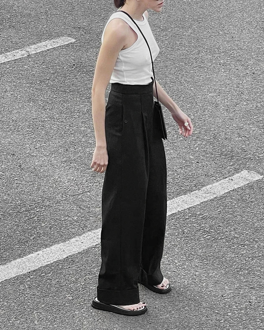 High Waist Pants Pleated Wide Leg