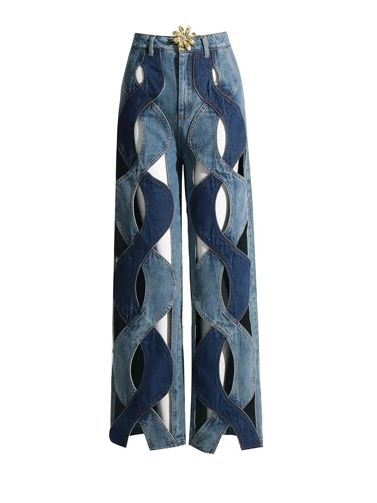 Wide Leg Cut Out Patchwork Jeans