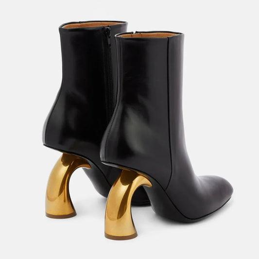 Curved Metallic Heel Ankle Boots