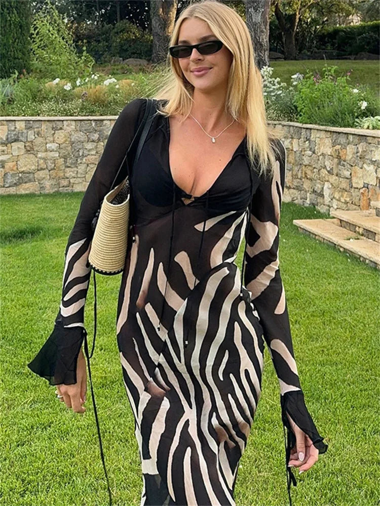 Zebra Stripes Long Maxi Dress