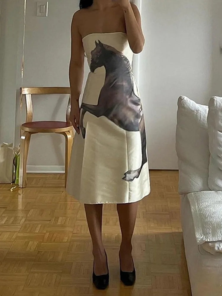 Horse Printed Midi Dress