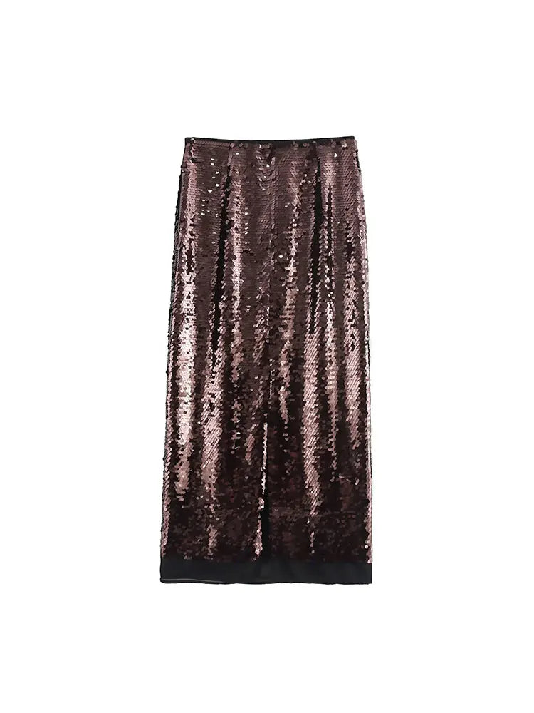 Sequin Pencil Midi Skirt