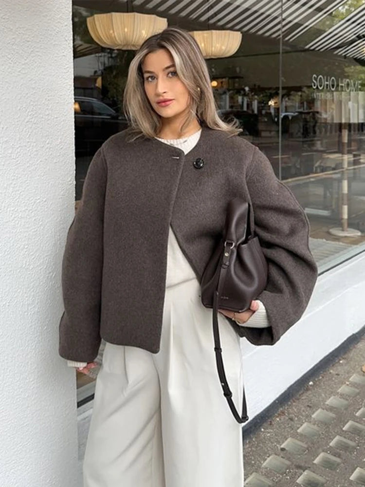 Wool Blend Cropped Coat Jacket