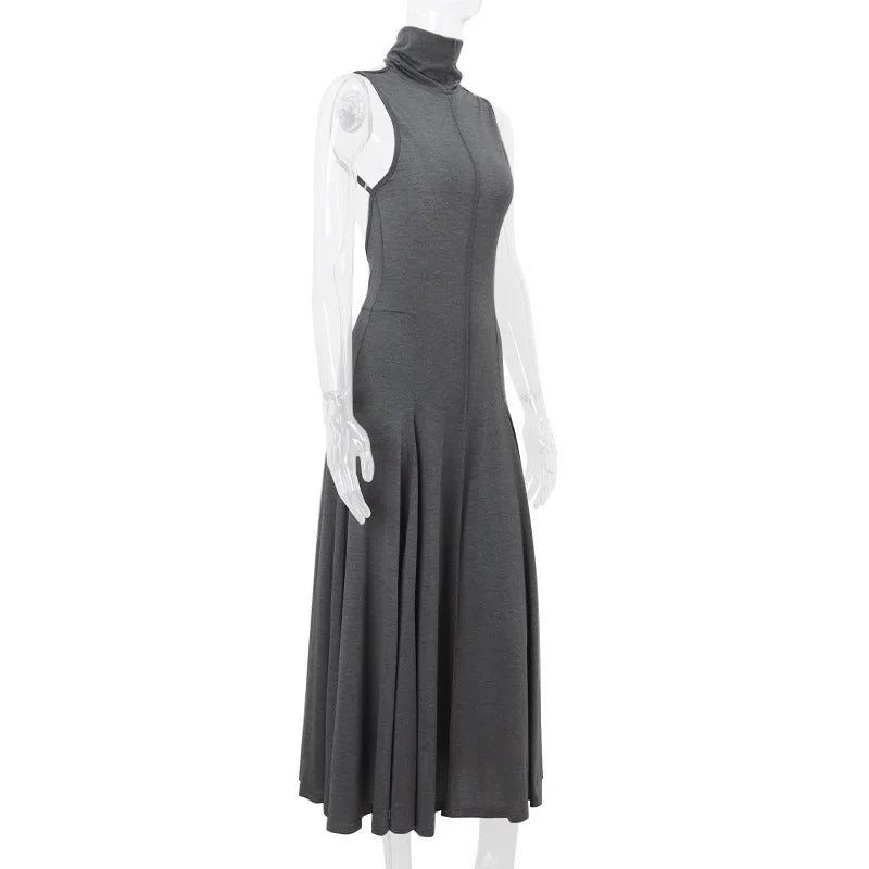 Turtleneck Sleeveless Bodycon Long Dress