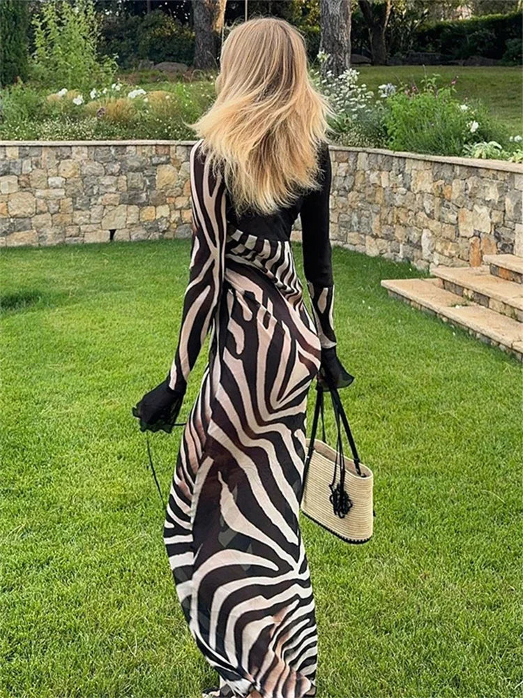 Zebra Stripes Long Maxi Dress