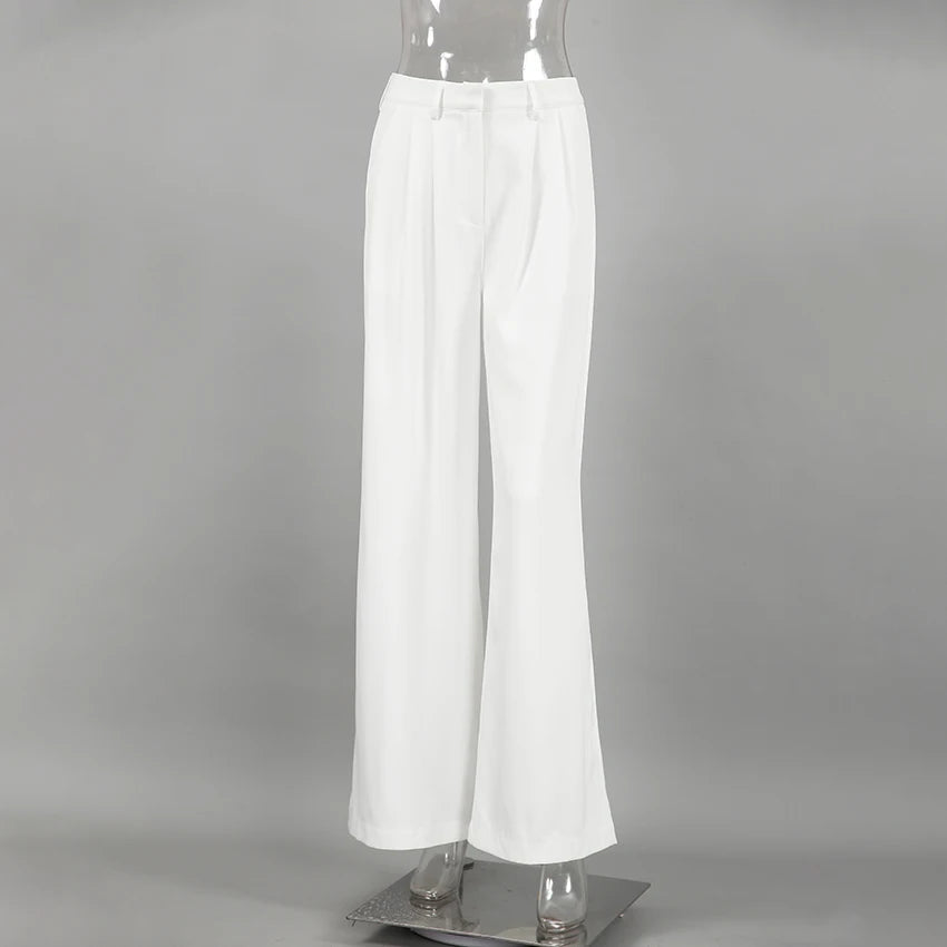 High Waist Floor-Length Pleated Trousers