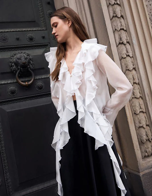 Ruffled Flare Sleeve Oversize Blouse