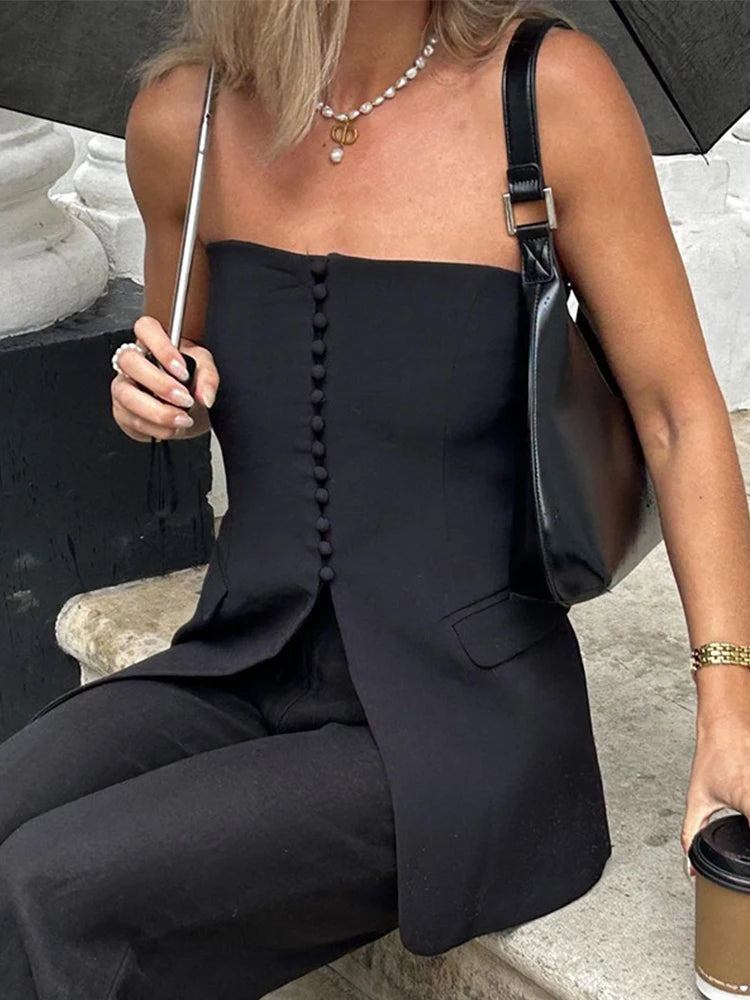 Off Shoulder Tube Button Top