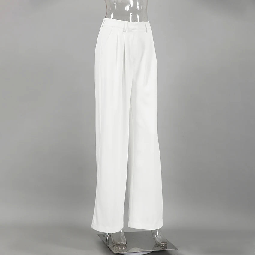 High Waist Floor-Length Pleated Trousers