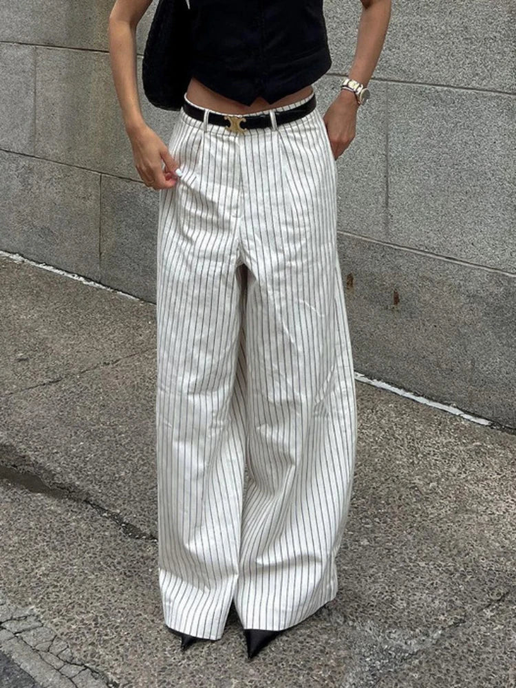 Black White stripe Wide Leg Pants