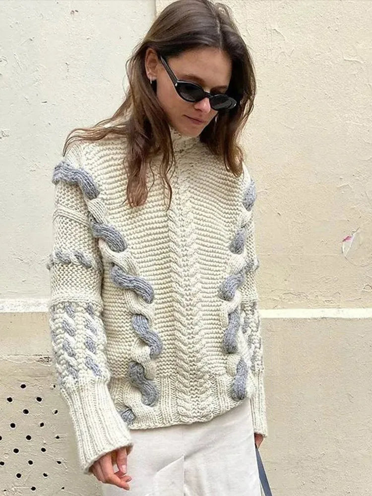 Contrast Twist Knitted Turtleneck Sweater