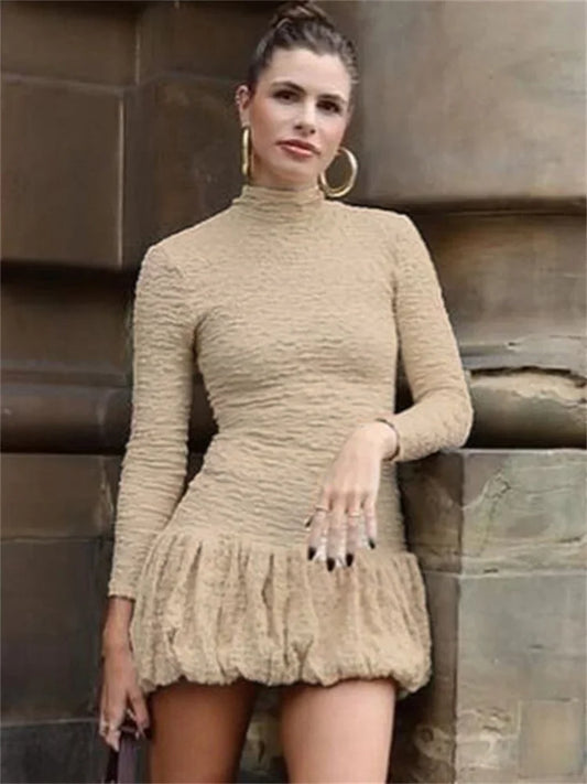 Balloon Turtle Neck Mini Dress