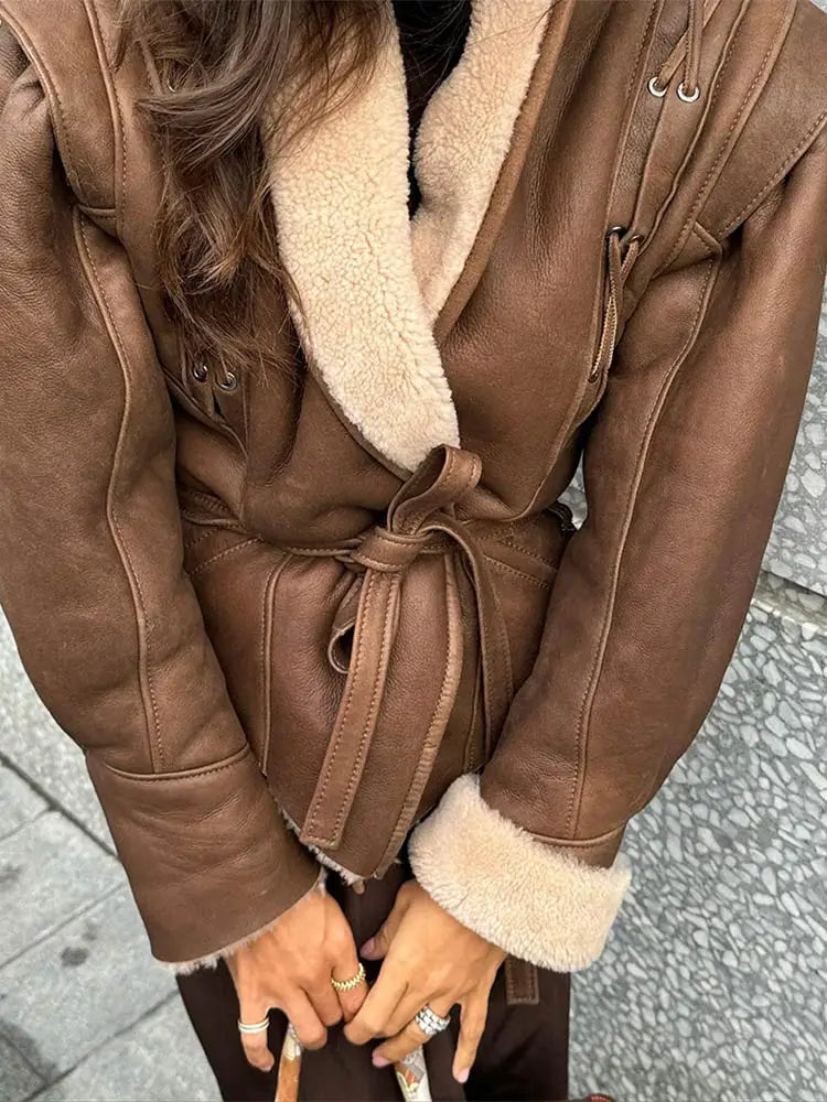 Assimetric Shearling Leather Jacket