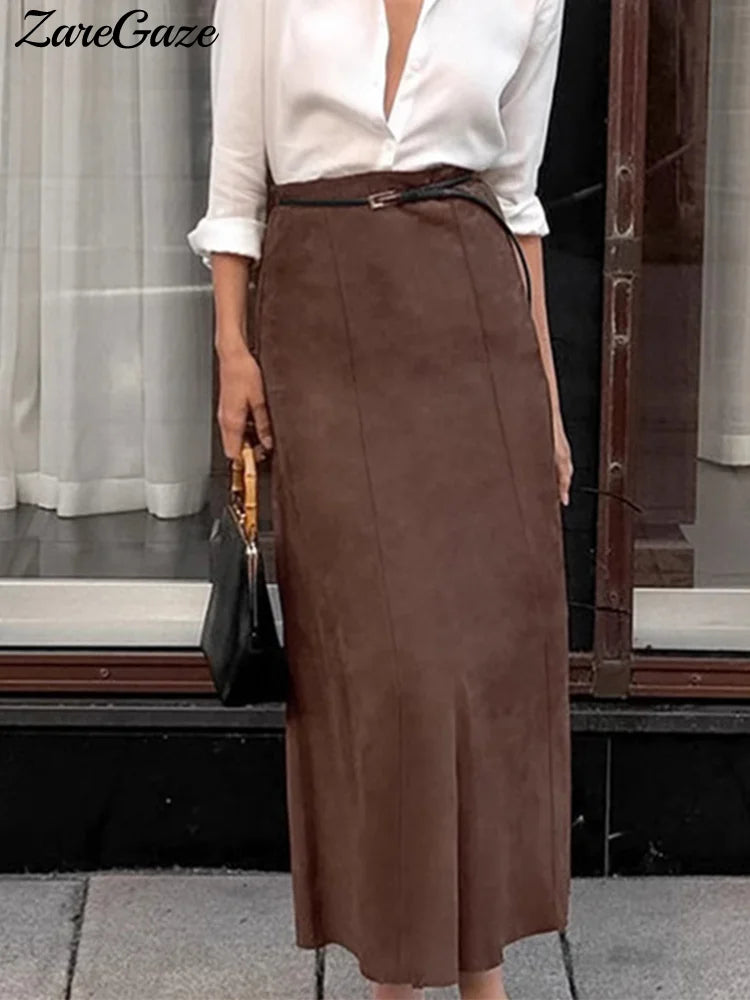 Suede Midi Skirt