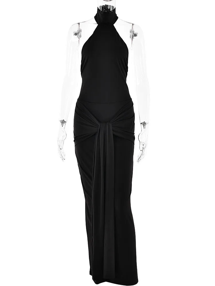 Halter Neck Drapped Long Dress