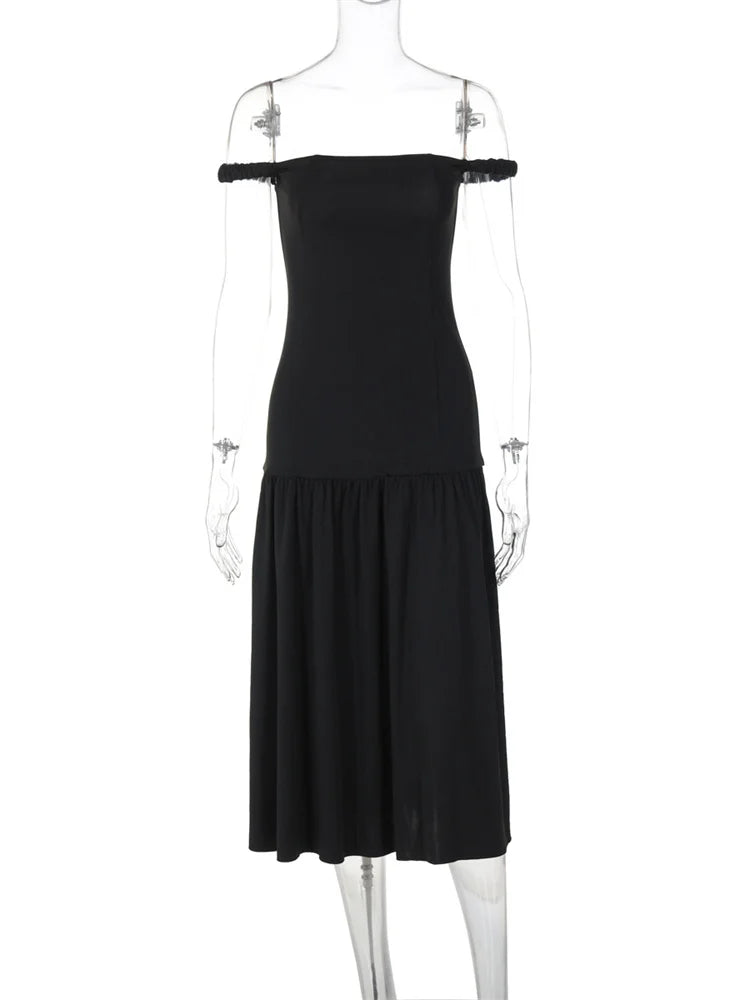 Off Shoulder Drop Waist Frilled Skirt Dress