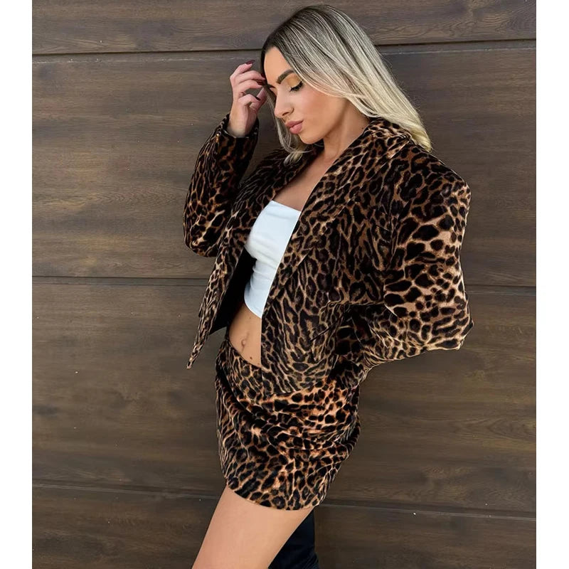 Leopard Print Blazer & Skirt Set